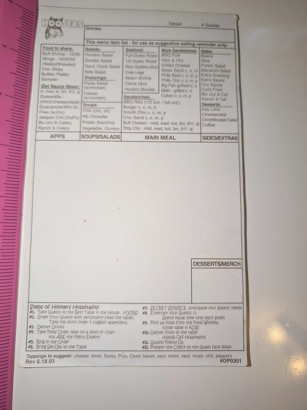 Vintage 2005 Hooters White Branded Order Pad Restaurant Notepad Halloween